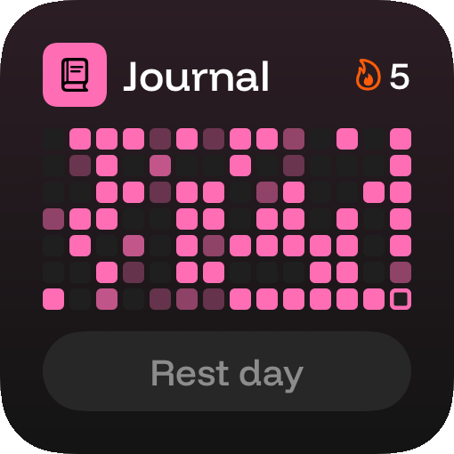 Small Home Screen widget for Journal, marked Rest day, with a heatmap.